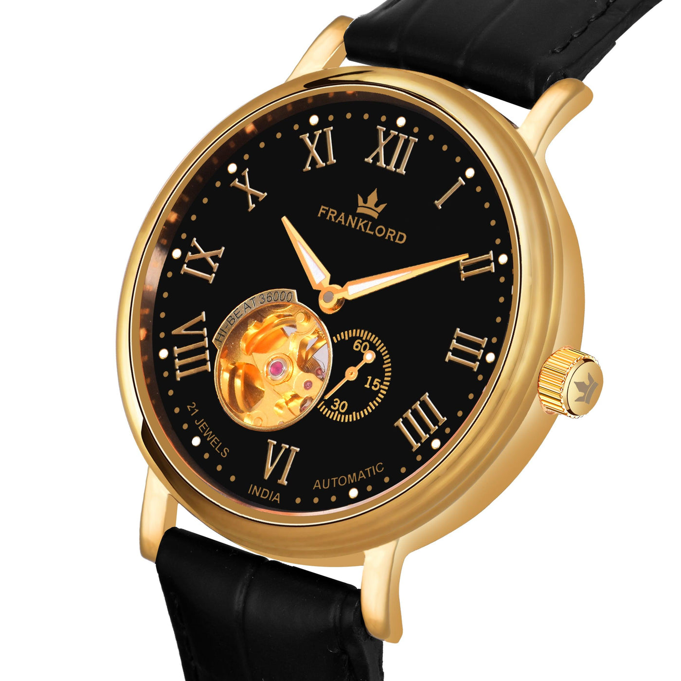 Franklord Heritage Open Heart – Royal Gold | Luxury Automatic Black Dial Watch for Men