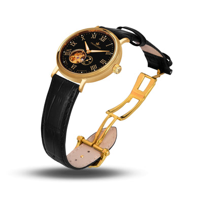 Franklord Heritage Open Heart – Royal Gold | Luxury Automatic Black Dial Watch for Men