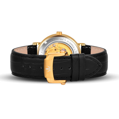 Franklord Heritage Open Heart – Royal Gold | Luxury Automatic Black Dial Watch for Men