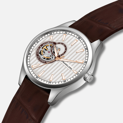 Franklord Regal Sapphire Open Heart - Caramel Glow Leather Automatic Watch
