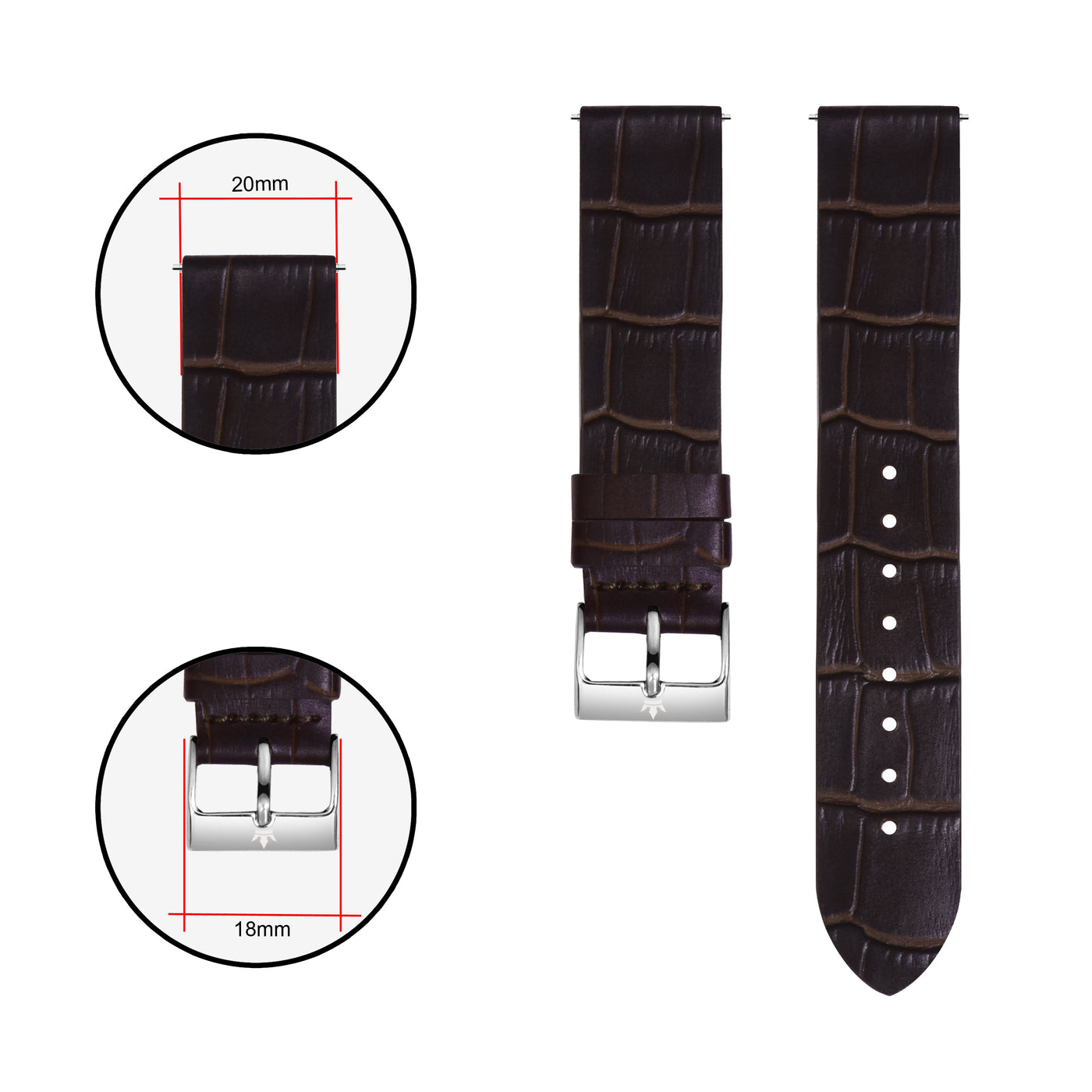 Franklord Classic Brown 20mm Genuine Leather Watch Strap – Premium Croc Texture | Quick Release Band