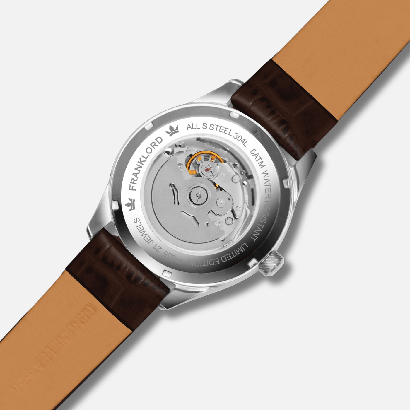 Franklord Regal Sapphire Open Heart - Caramel Glow Leather Automatic Watch