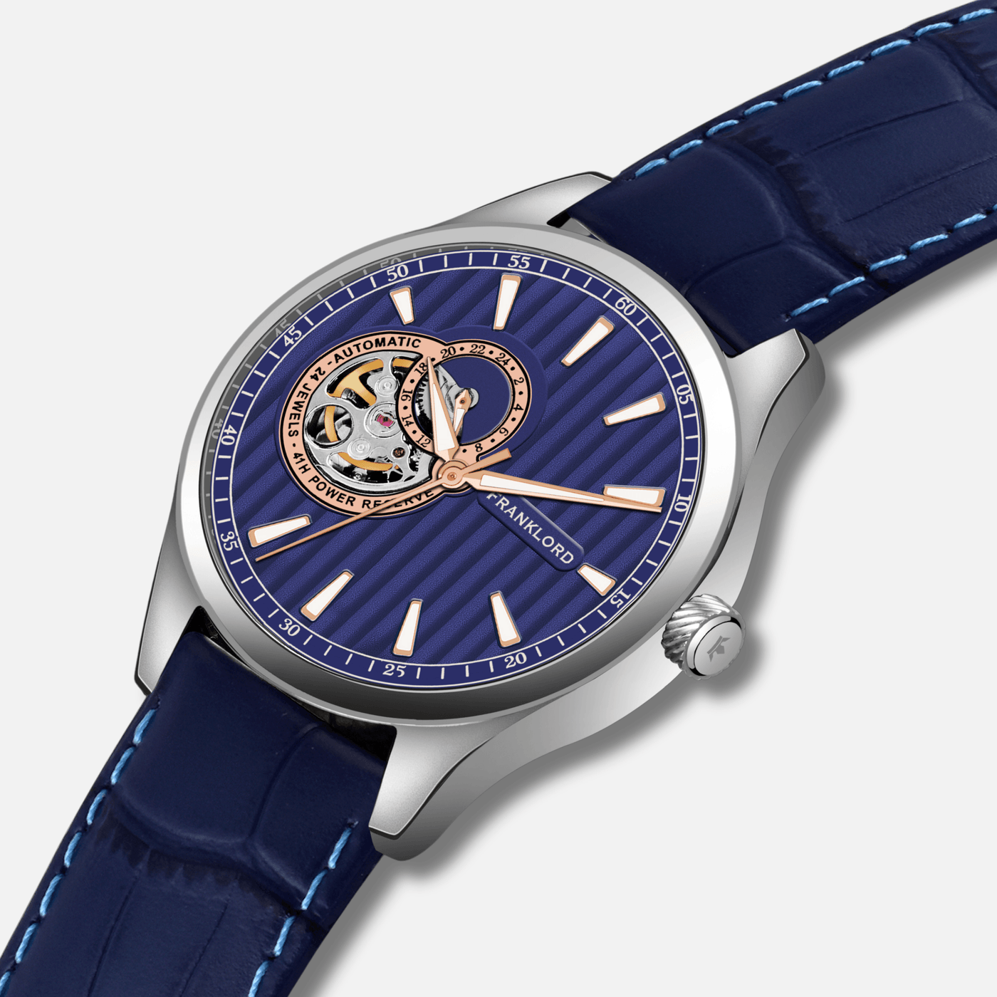 Franklord Regal Sapphire Open Heart - Ocean Crest Leather Automatic Watch