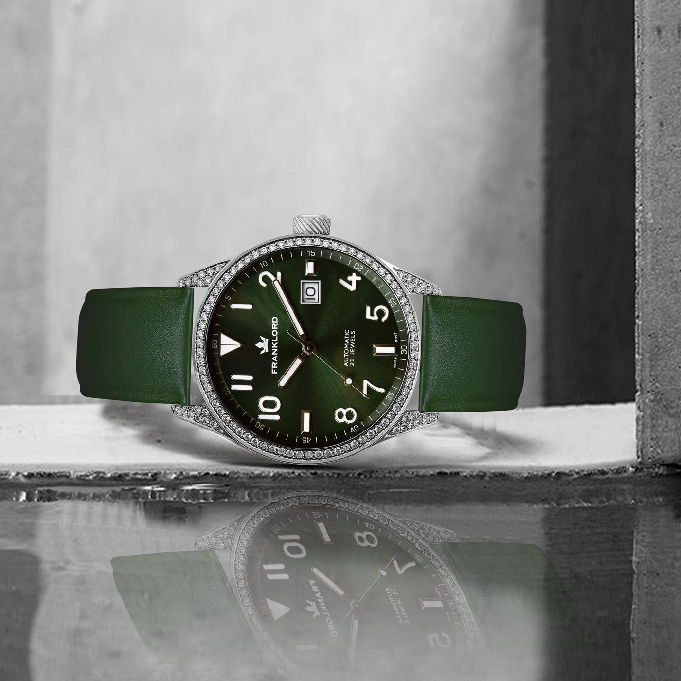 Franklord Diamond Regal – Emerald Radiance Automatic Watch