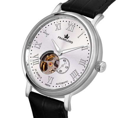 Franklord Heritage Open Heart – Silver Virtue | Classic Silver Dial Automatic Watch for Men
