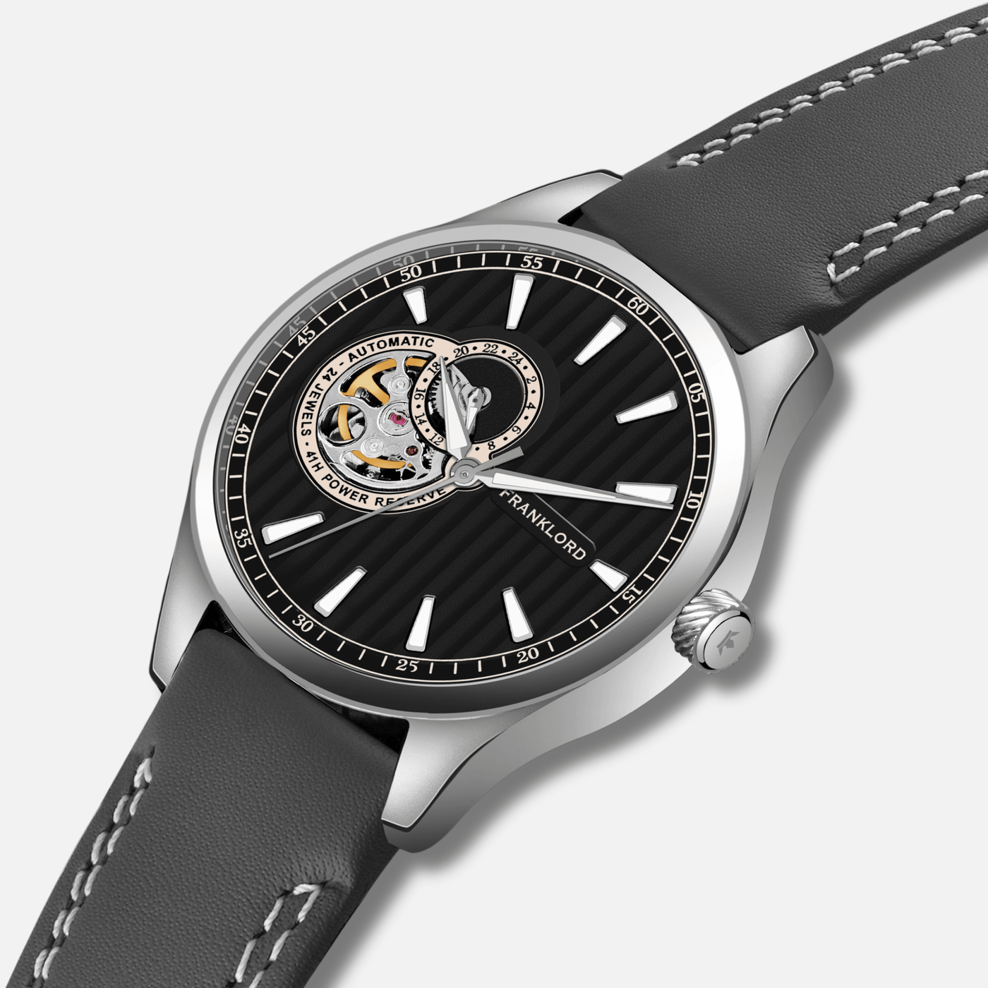 Franklord Regal Sapphire Open Heart - Slate Classic Leather Automatic Watch