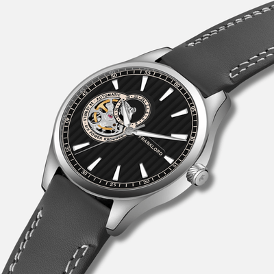 Franklord Regal Sapphire Open Heart - Slate Classic Leather Automatic Watch