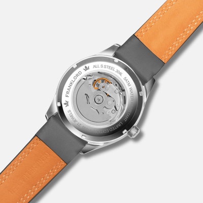 Franklord Regal Sapphire Open Heart - Slate Classic Leather Automatic Watch