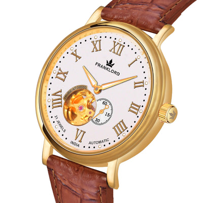 Franklord Heritage Open Heart – Champagne Royale | White Dial Gold Automatic Watch For Men