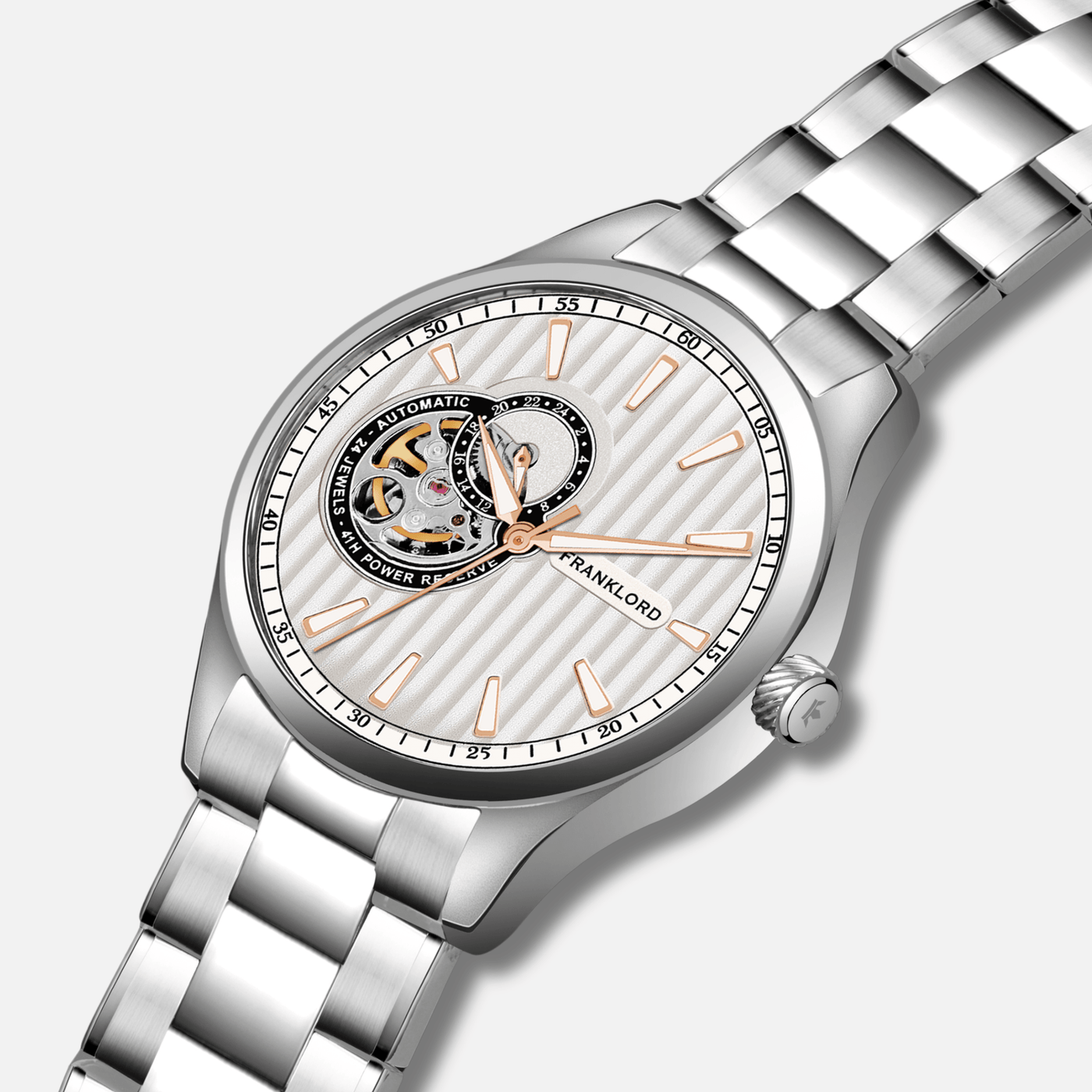 Franklord Regal Sapphire Open Heart - Silver Frost Luxury Automatic Watch