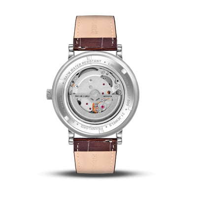 Franklord Heritage Open Heart – Rustic Luxe | Brown Strap Silver Dial Automatic Watch for Men