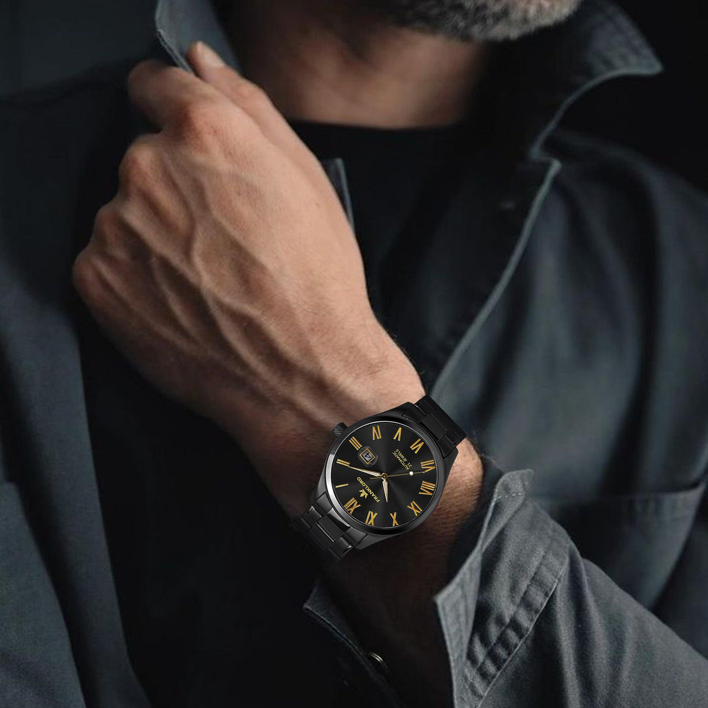 Franklord Regal Sapphire Roman - Obsidian Royale | Black & Gold Luxury Automatic Watch