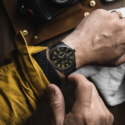 Franklord Regal Sapphire Roman - Obsidian Royale | Black & Gold Luxury Automatic Watch