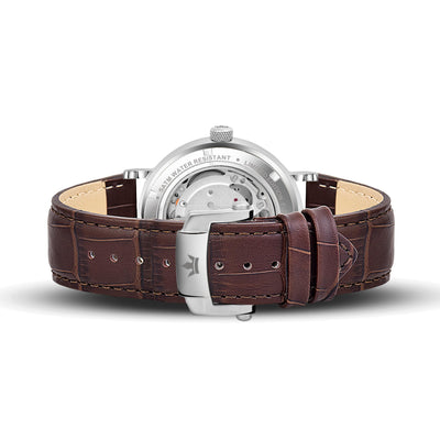 Franklord Heritage Open Heart – Rustic Luxe | Brown Strap Silver Dial Automatic Watch for Men