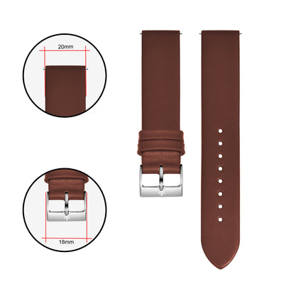 Franklord Chestnut Brown 20mm Genuine Leather Watch Strap – Classic Plain Quick Release Band