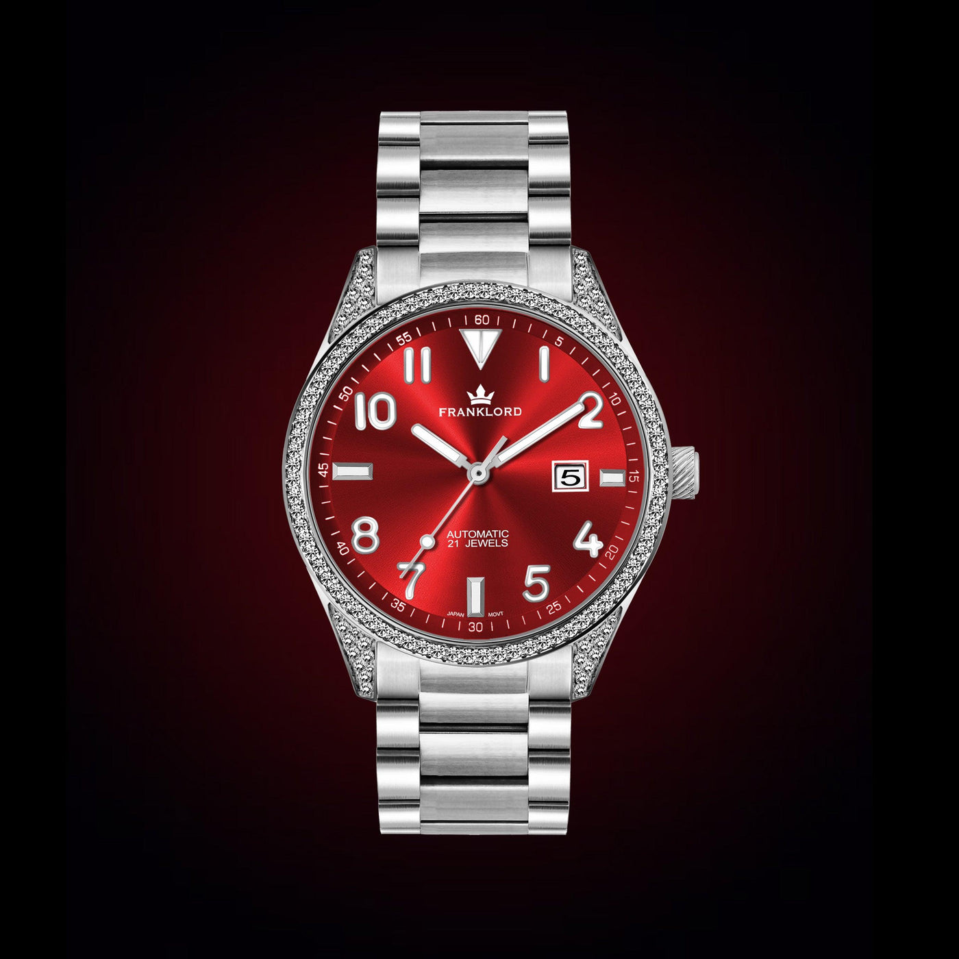 Franklord Diamond Crimson Blaze – Luxury Automatic Watch with Diamonds