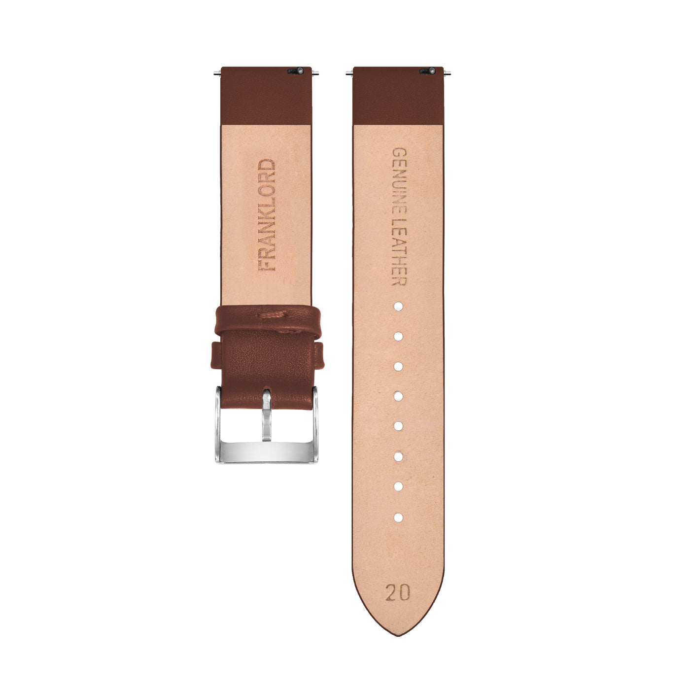 Franklord Chestnut Brown 20mm Genuine Leather Watch Strap – Classic Plain Quick Release Band