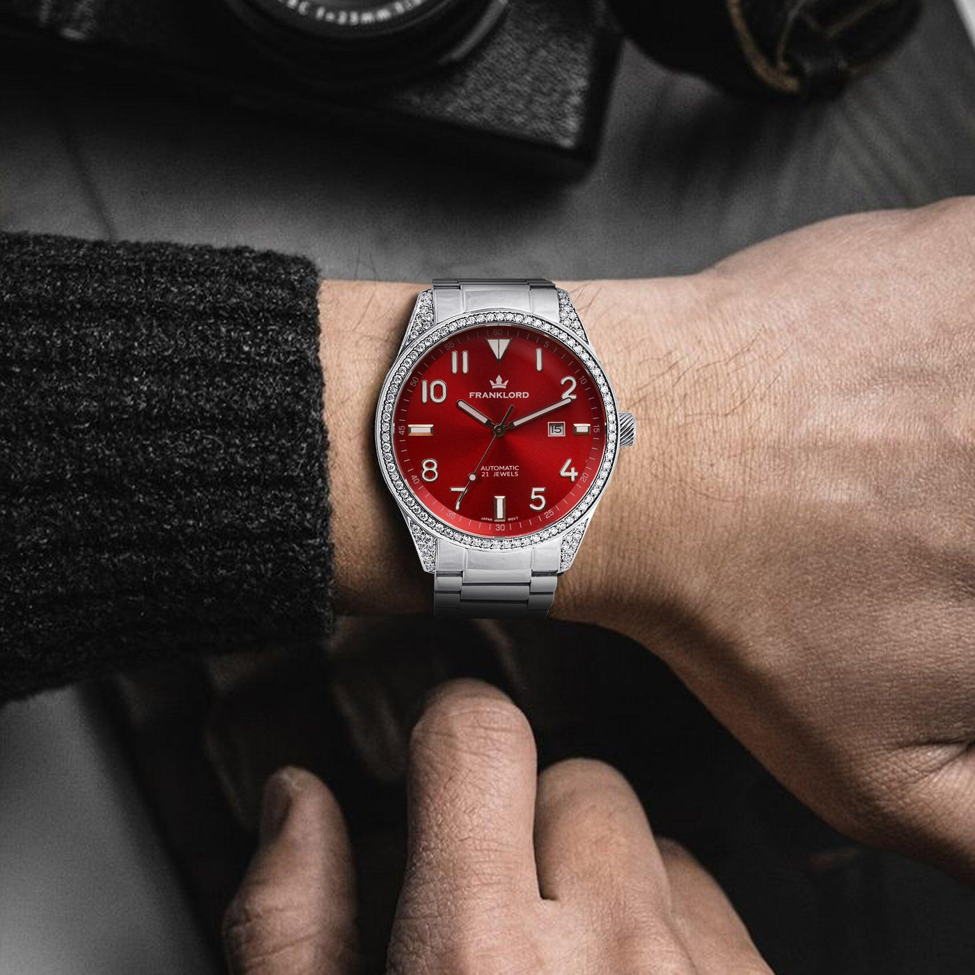 Franklord Diamond Crimson Blaze – Luxury Automatic Watch with Diamonds