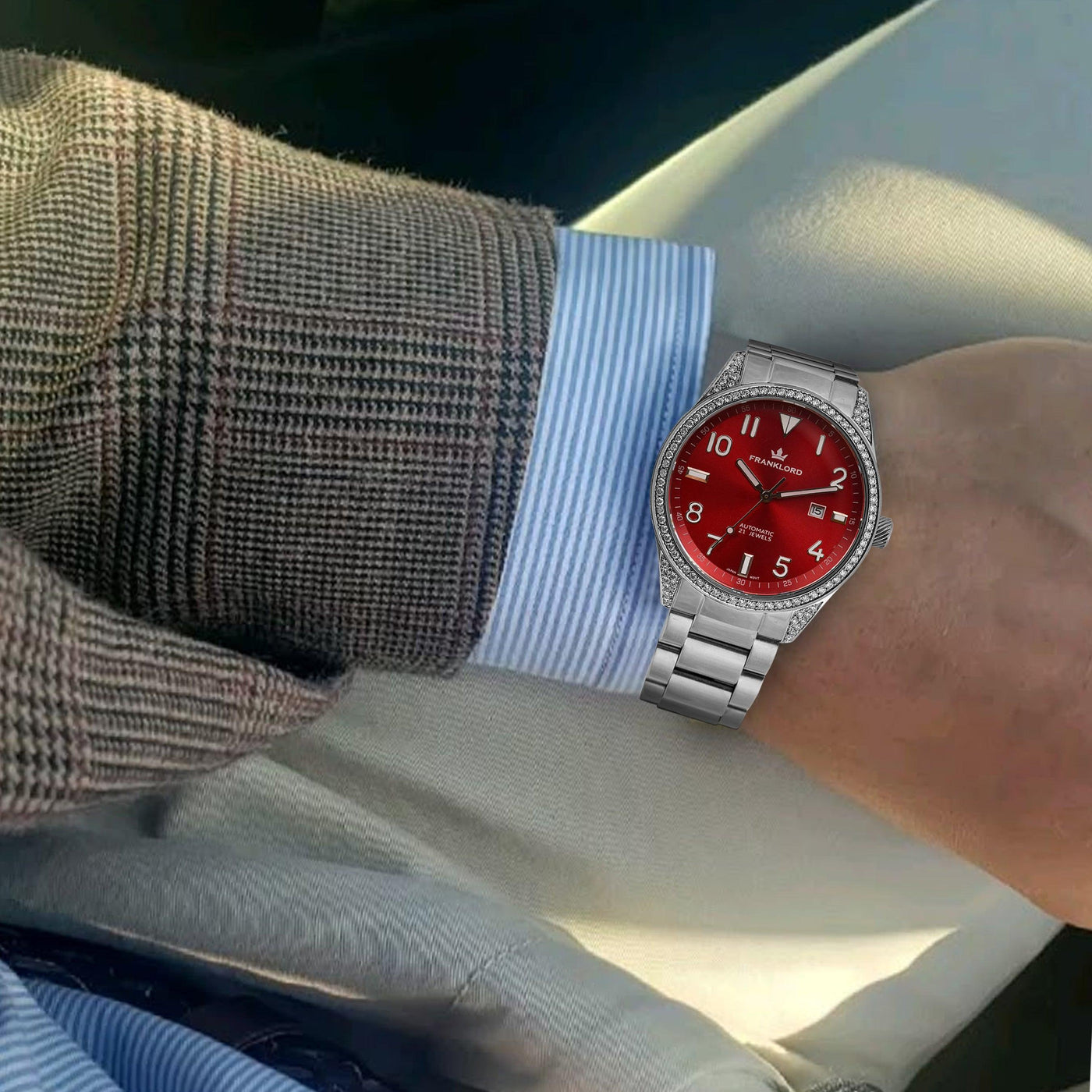 Franklord Diamond Crimson Blaze – Luxury Automatic Watch with Diamonds