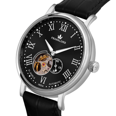 Franklord Heritage Open Heart – Black Shadow | Men’s Black Dial Automatic Watch