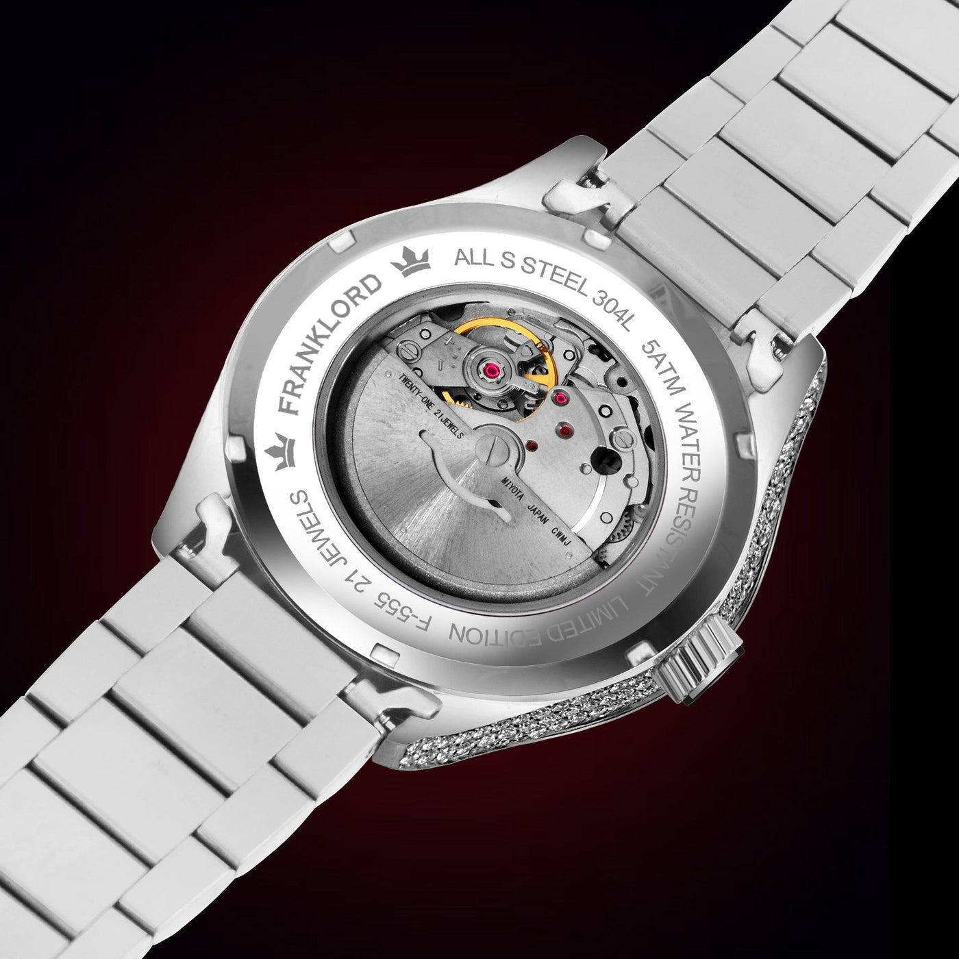 Franklord Diamond Crimson Blaze – Luxury Automatic Watch with Diamonds