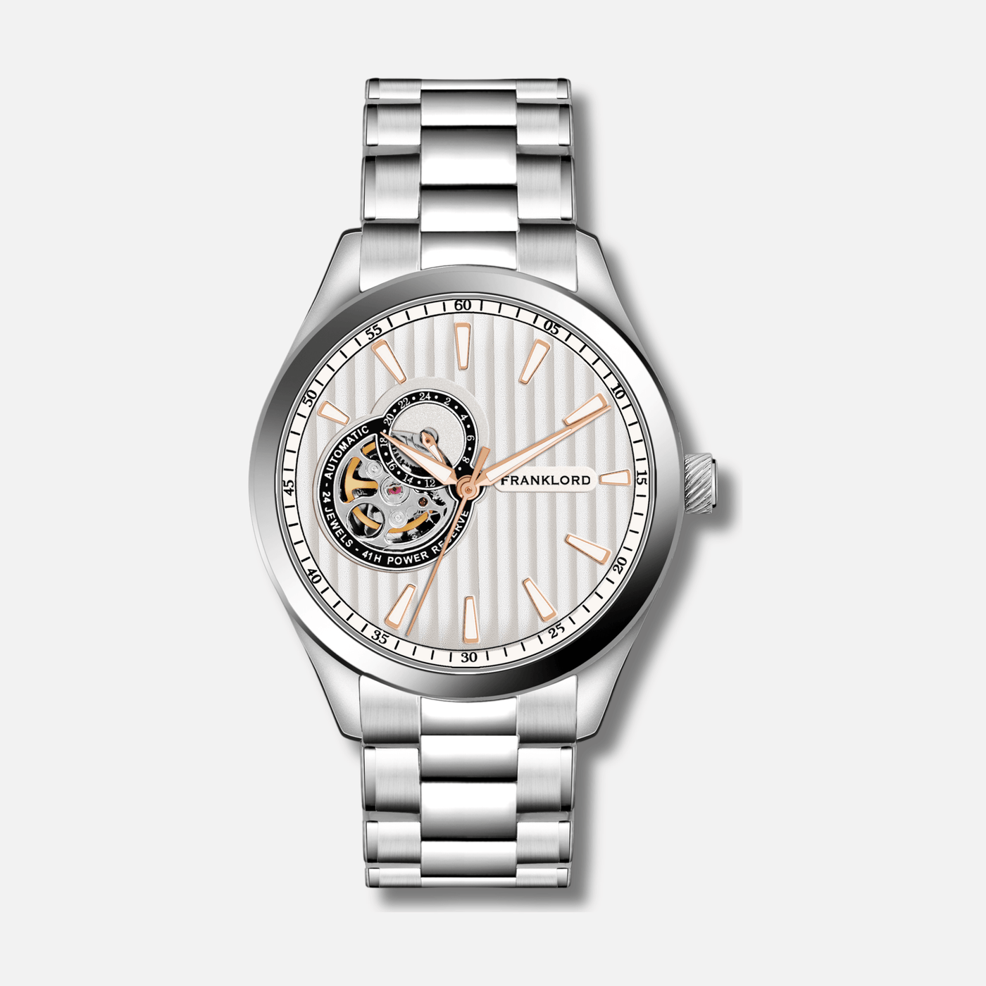 Franklord Regal Sapphire Open Heart - Silver Frost Luxury Automatic Watch