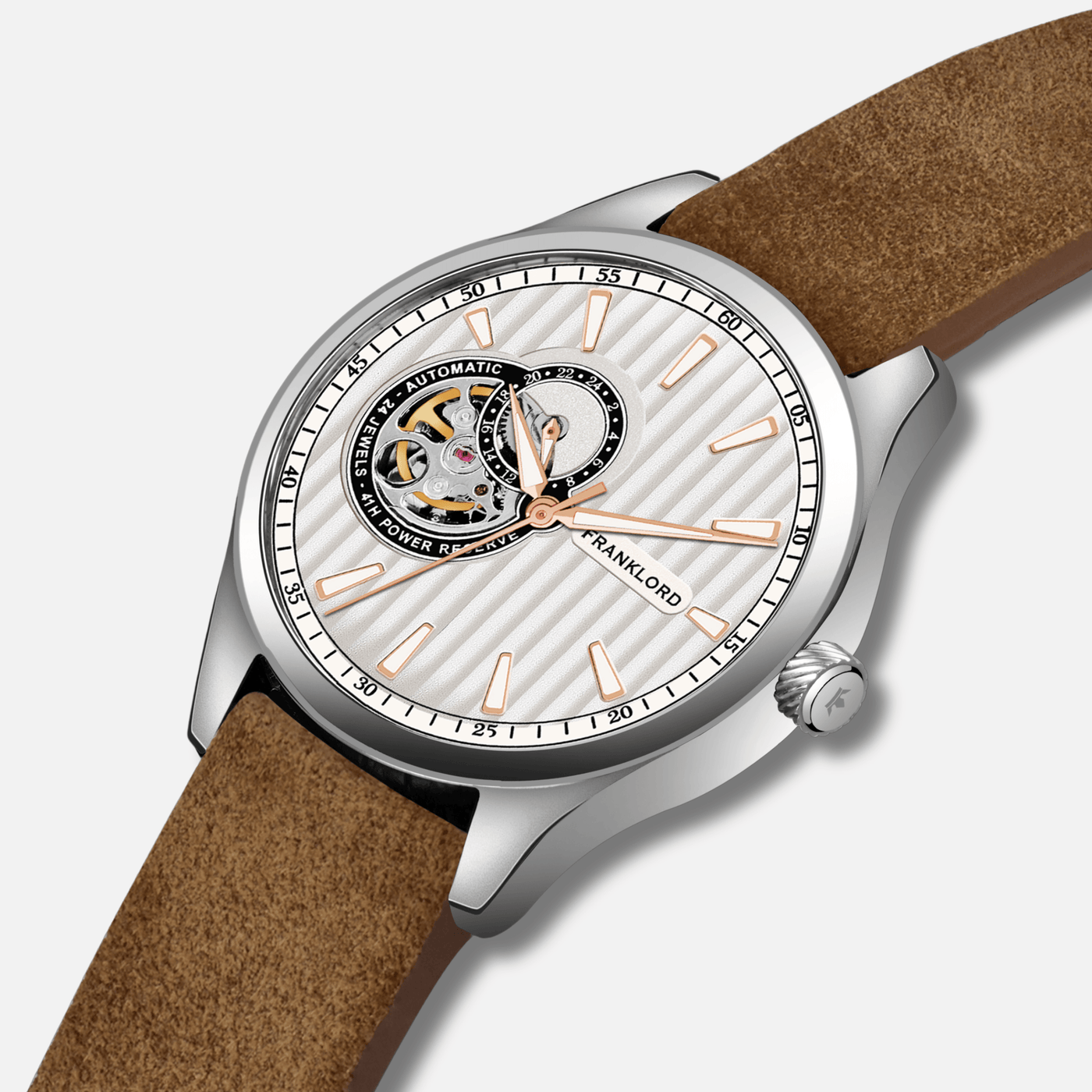 Franklord Regal Sapphire Open Heart - Cocoa Vintage Leather Automatic Watch