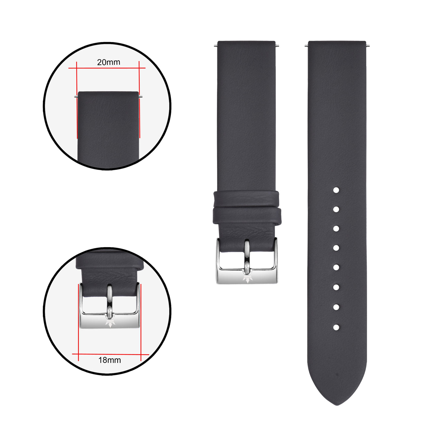 Franklord Dark Grey 20mm Genuine Leather Watch Strap – Minimalist Matte Quick Release Band