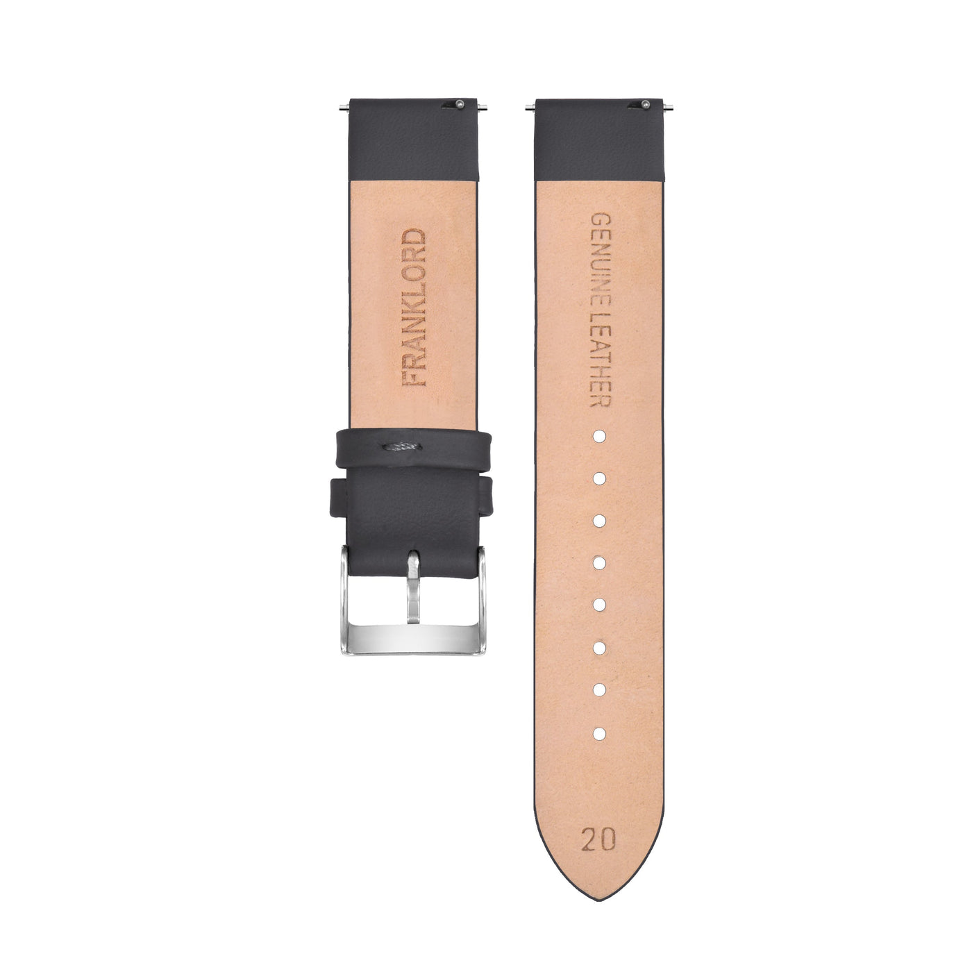 Franklord Dark Grey 20mm Genuine Leather Watch Strap – Minimalist Matte Quick Release Band