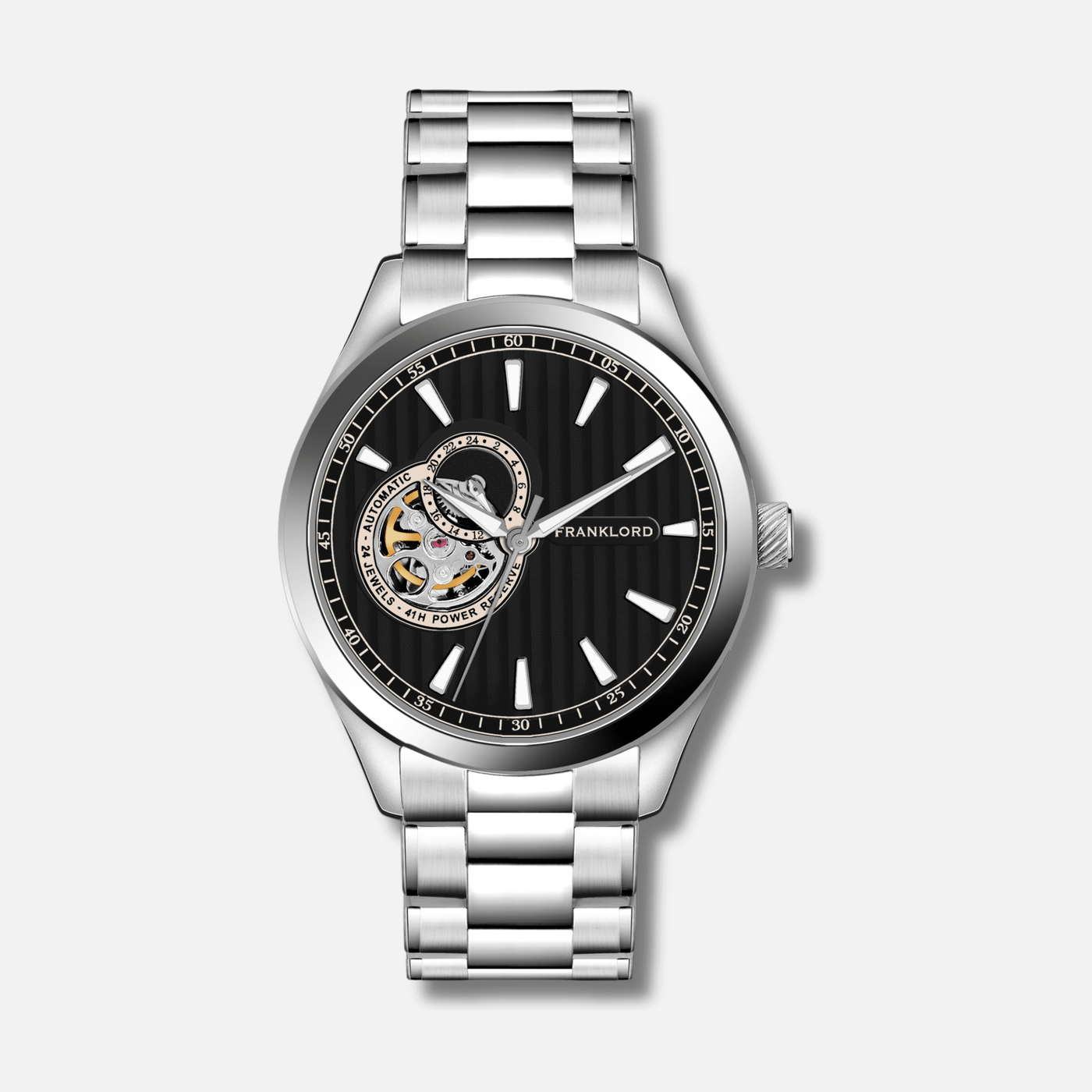 Franklord Regal Sapphire Open Heart - Midnight Steel Luxury Automatic Watch