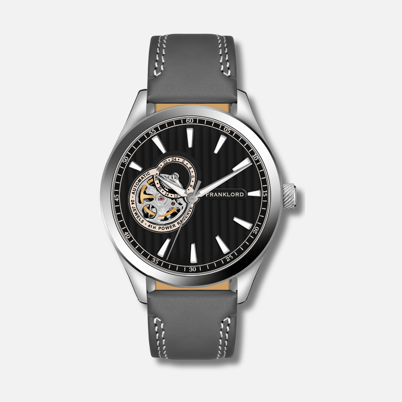 Franklord Regal Sapphire Open Heart - Slate Classic Leather Automatic Watch