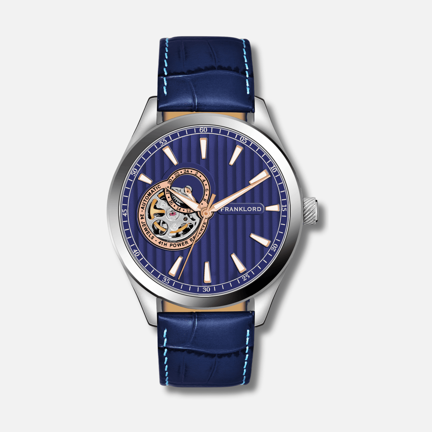 Franklord Regal Sapphire Open Heart - Ocean Crest Leather Automatic Watch