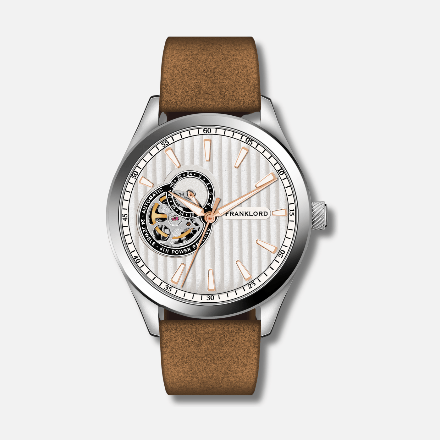 Franklord Regal Sapphire Open Heart - Cocoa Vintage Leather Automatic Watch