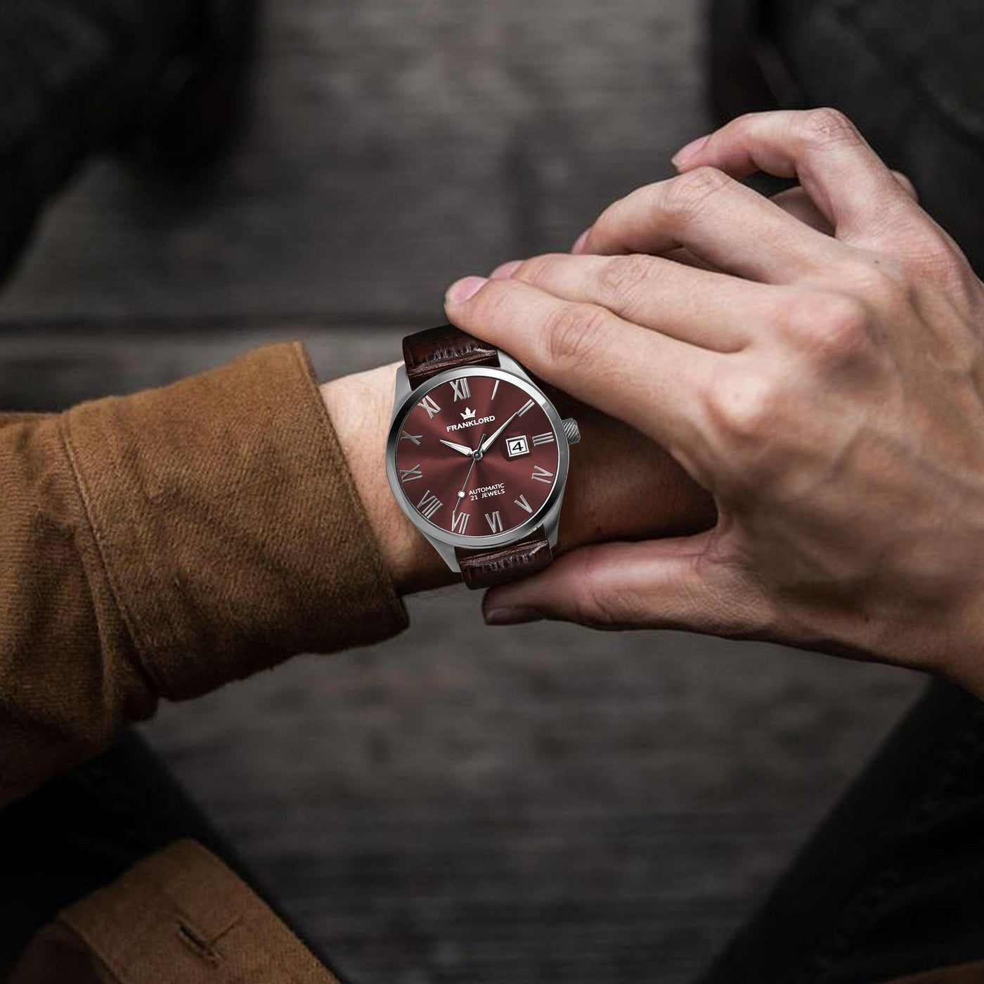 Franklord Regal Sapphire Roman Series – Wine Ember | Luxury Automatic Watch