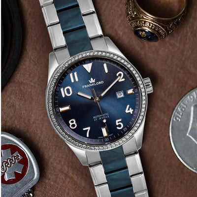 Franklord Azure Royale – Diamond Bezel Ocean Blue Automatic Watch