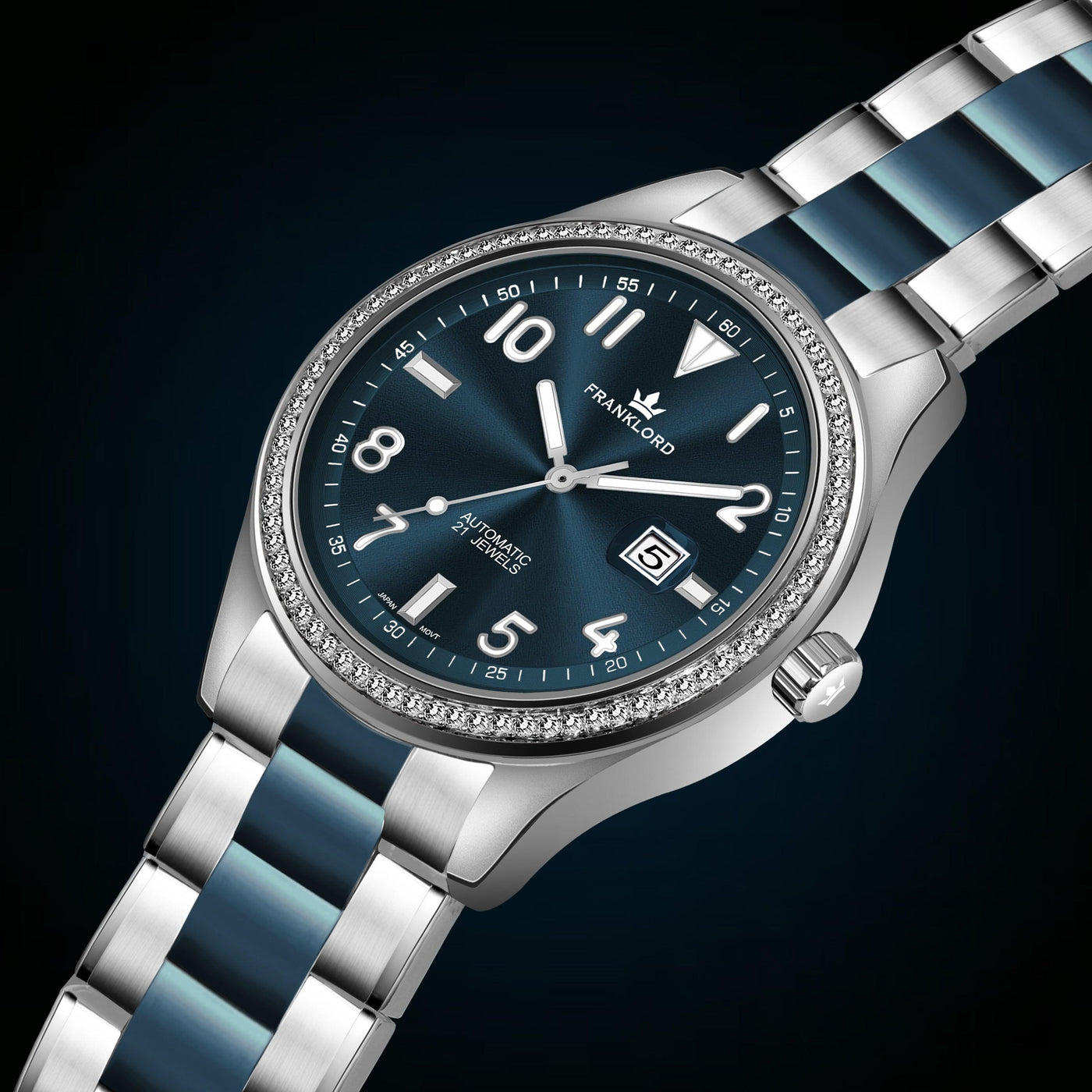 Franklord Azure Royale – Diamond Bezel Ocean Blue Automatic Watch