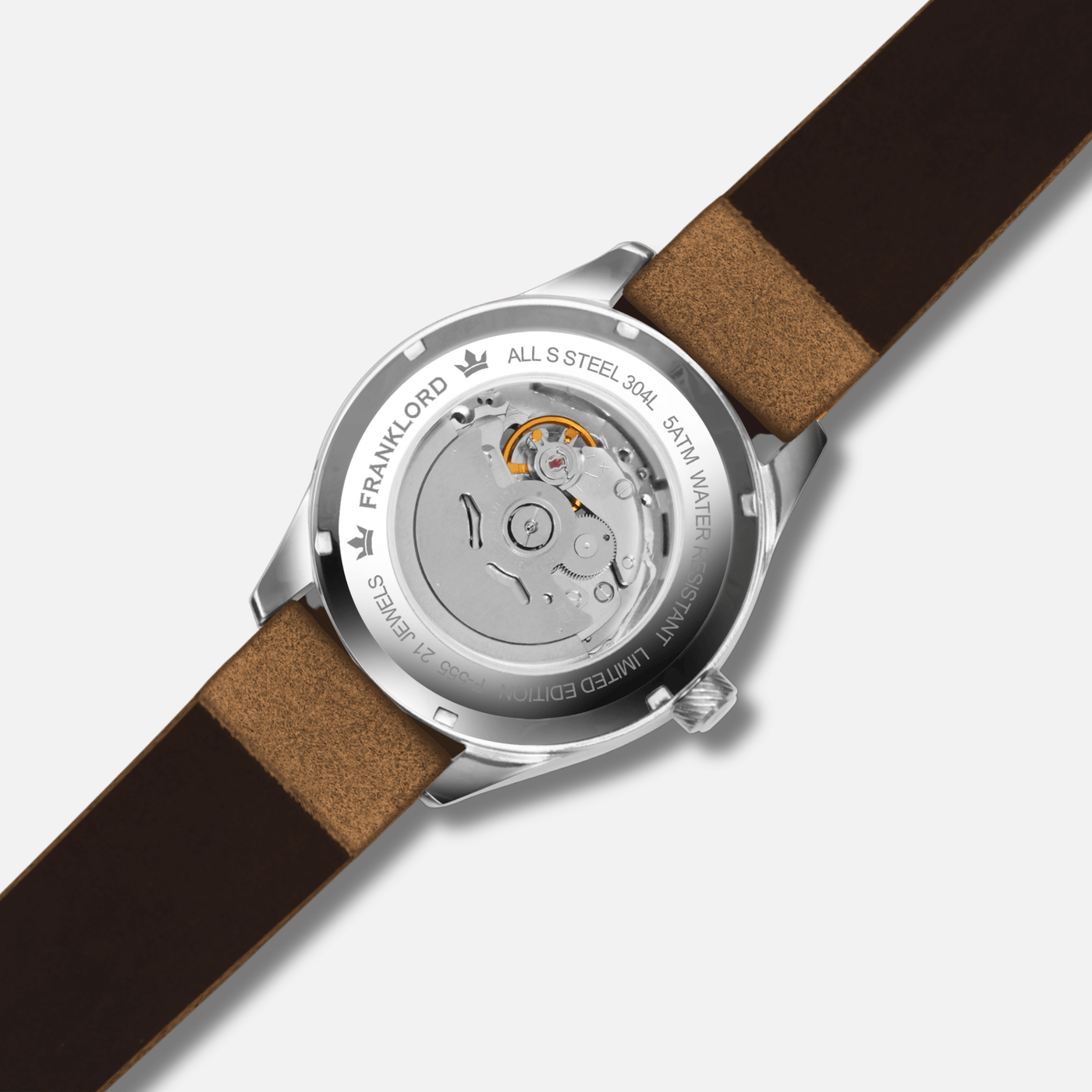 Franklord Regal Sapphire Open Heart - Cocoa Vintage Leather Automatic Watch