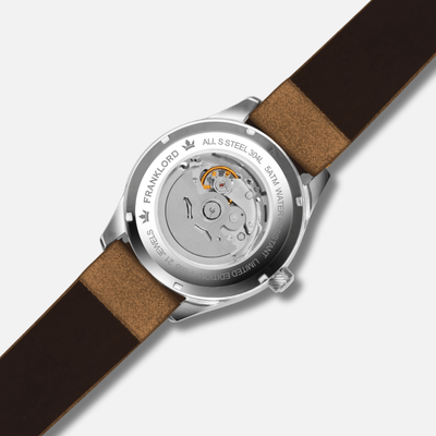 Franklord Regal Sapphire Open Heart - Cocoa Vintage Leather Automatic Watch