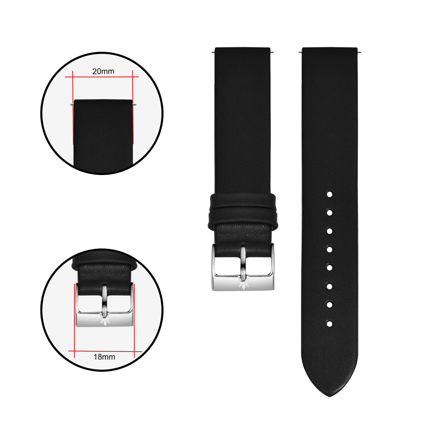 Franklord Classic Black 20mm Genuine Leather Watch Strap – Minimalist Matte Quick Release Band