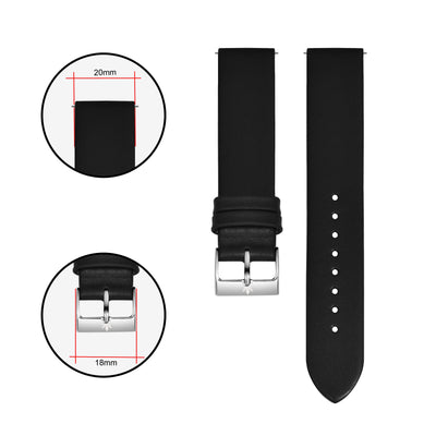 Franklord Classic Black 20mm Genuine Leather Watch Strap – Minimalist Matte Quick Release Band