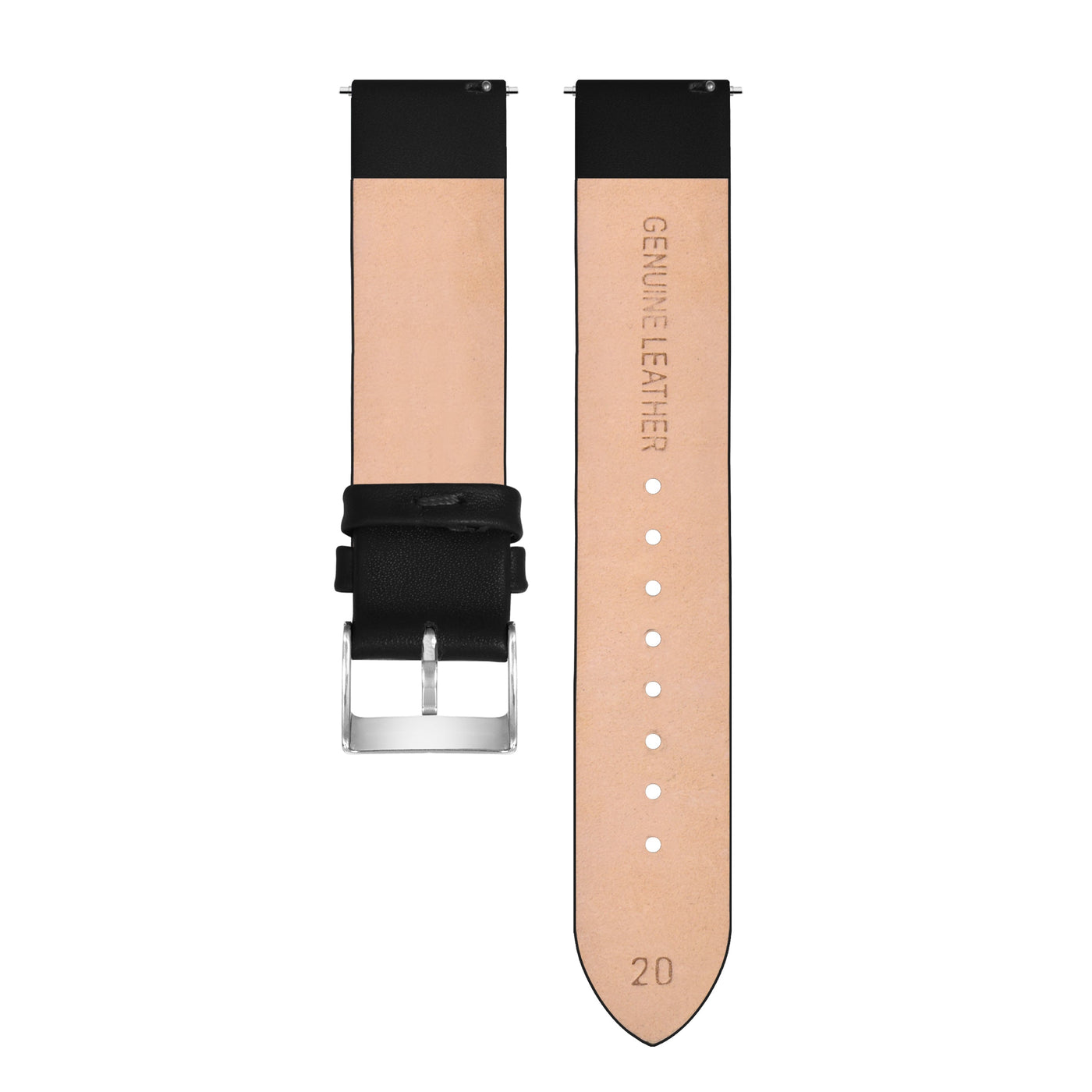Franklord Classic Black 20mm Genuine Leather Watch Strap – Minimalist Matte Quick Release Band