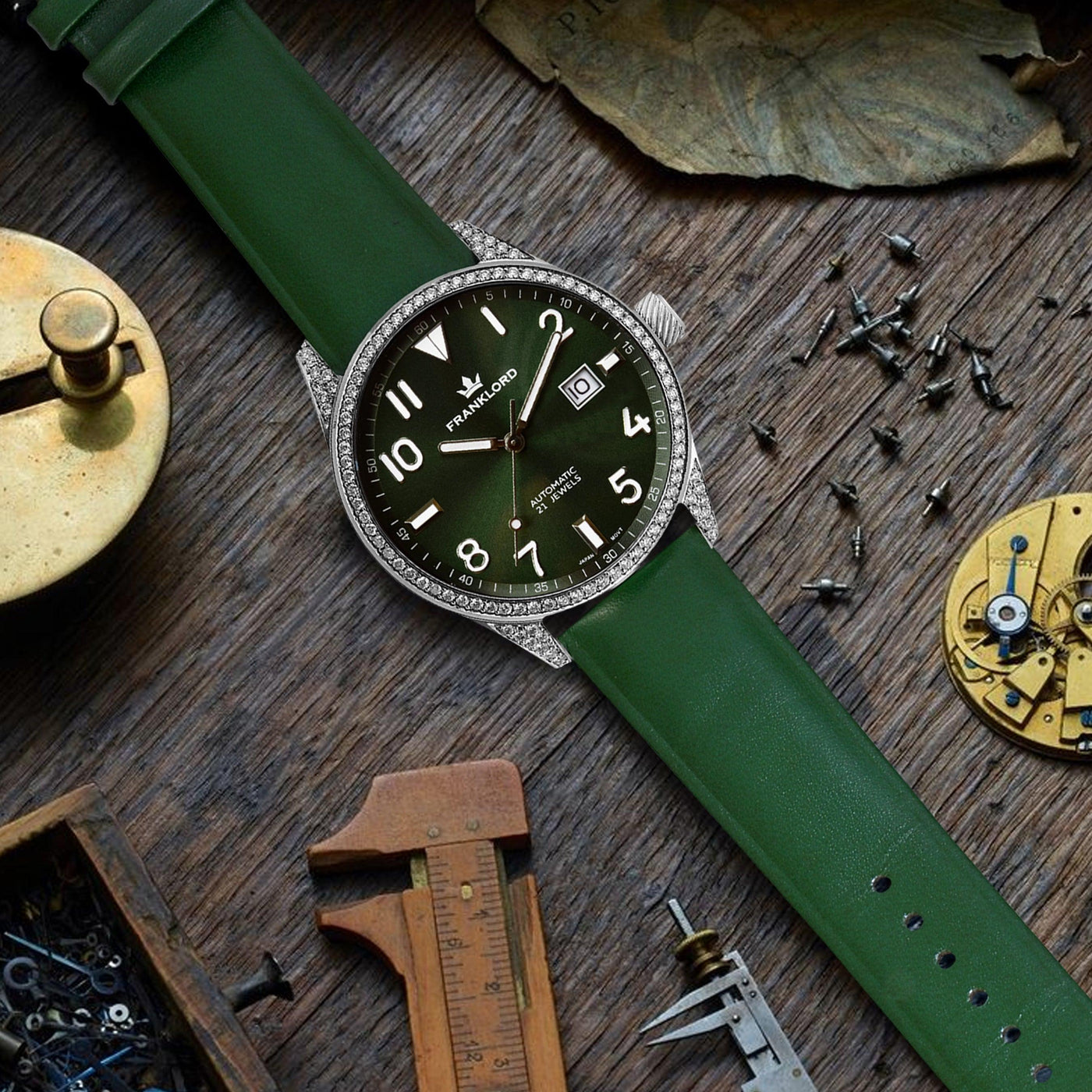 Franklord Diamond Regal – Emerald Radiance Automatic Watch