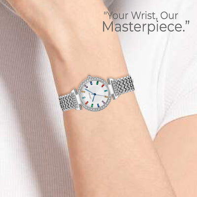 SERENE Multicolor Studded Silver Watch