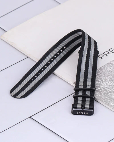 24mm Grey Black Nylon Strap
