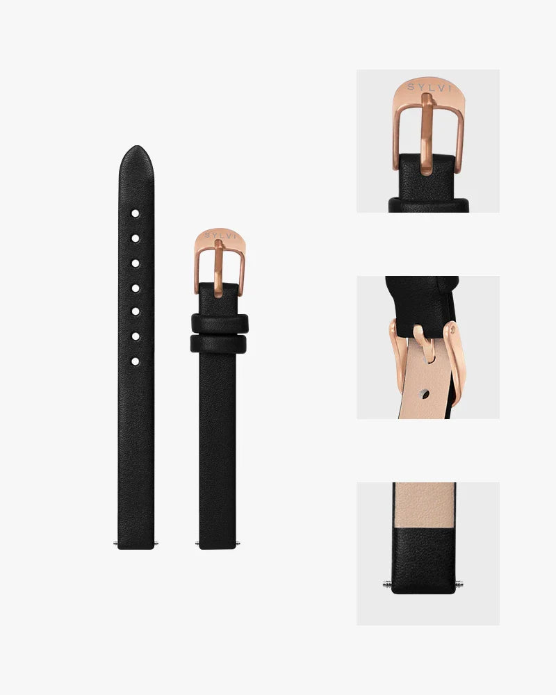 10mm Black Rosegold Leather Strap