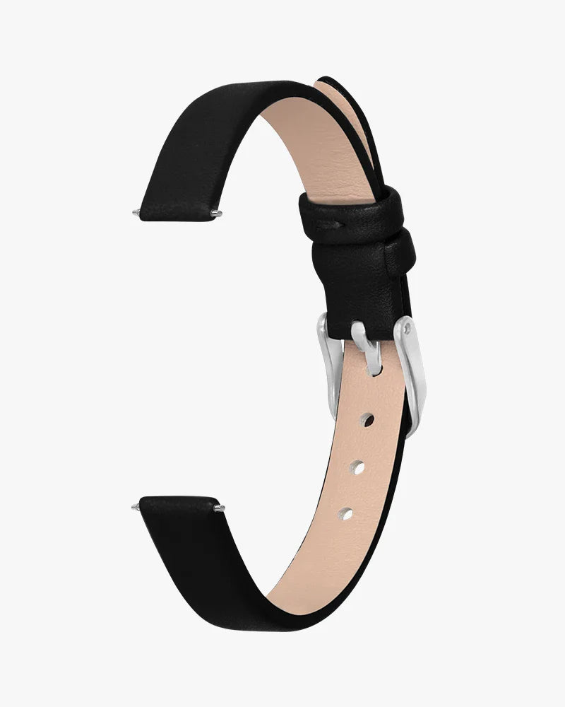 10mm Black Silver Leather Strap