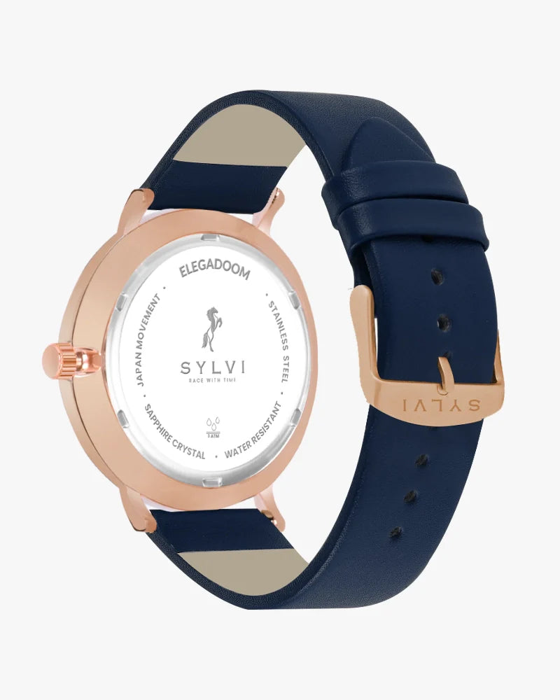 Elegadoom Black Rosegold Blue Leather