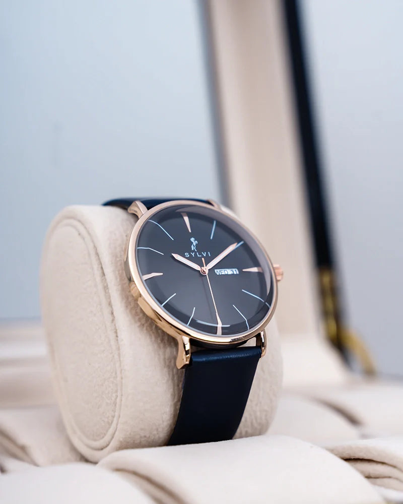 Elegadoom Black Rosegold Blue Leather
