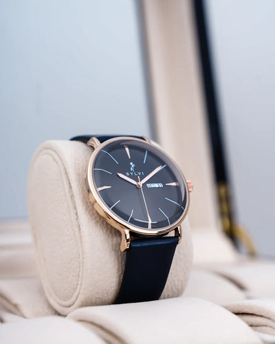Elegadoom Black Rosegold Blue Leather