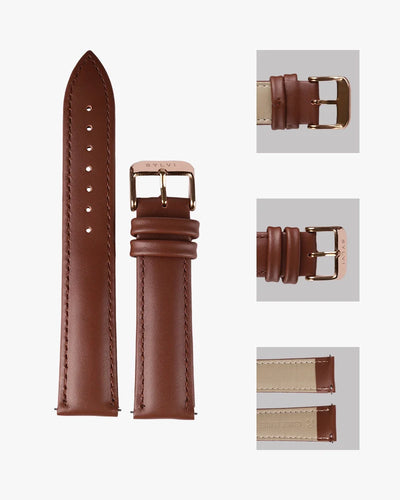 20mm Brown Leather Rosegold Buckle Strap